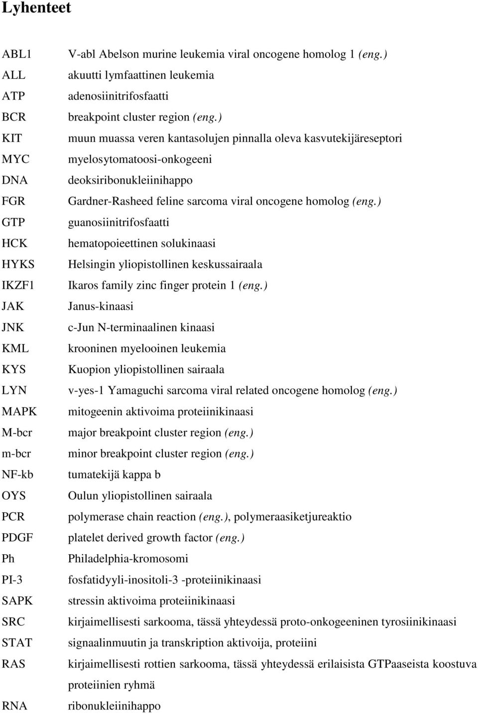 ) muun muassa veren kantasolujen pinnalla oleva kasvutekijäreseptori myelosytomatoosi-onkogeeni deoksiribonukleiinihappo Gardner-Rasheed feline sarcoma viral oncogene homolog (eng.