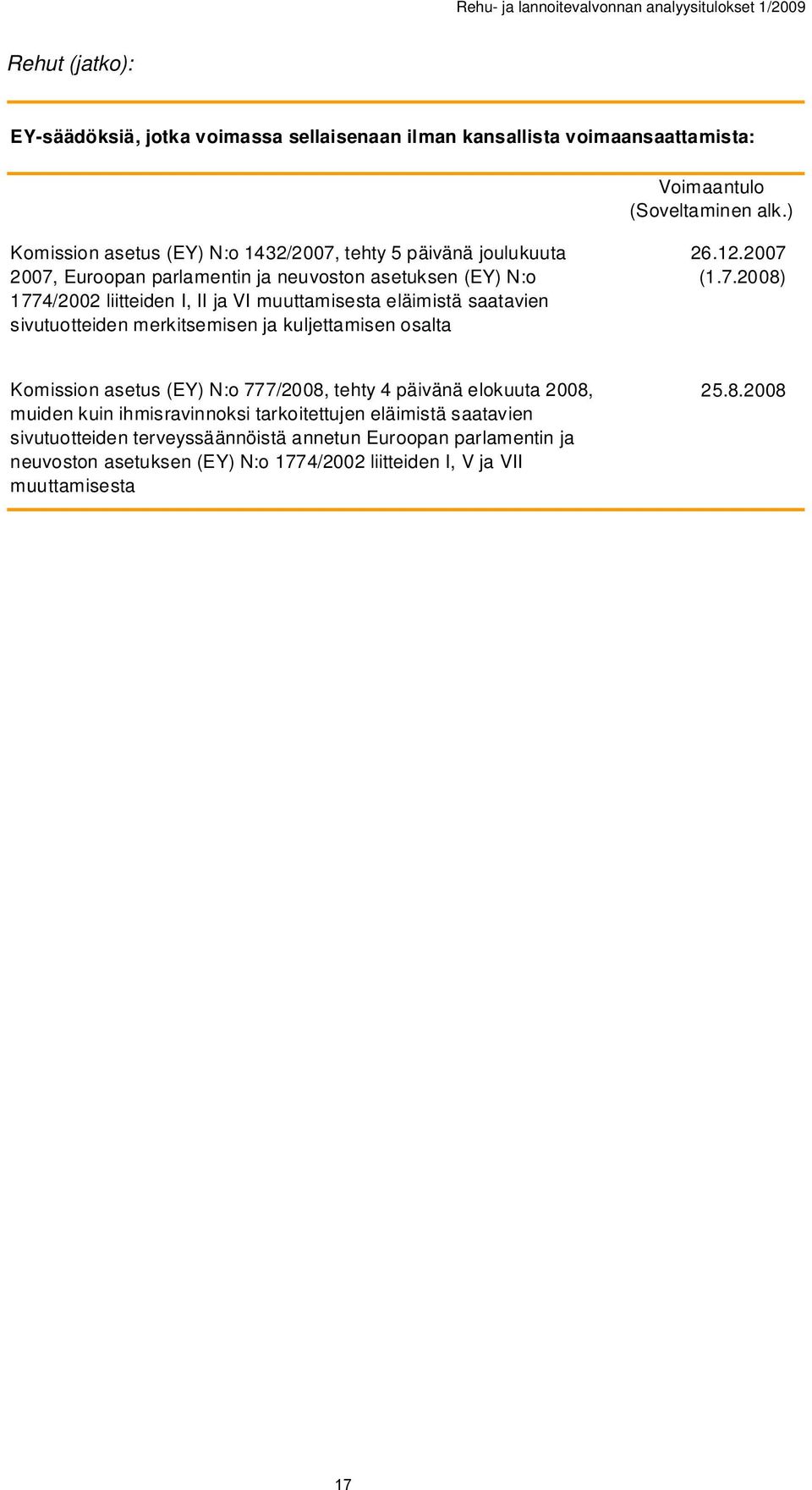 muuttamisesta eläimistä saatavien sivutuotteiden merkitsemisen ja kuljettamisen osalta 26.12.2007 