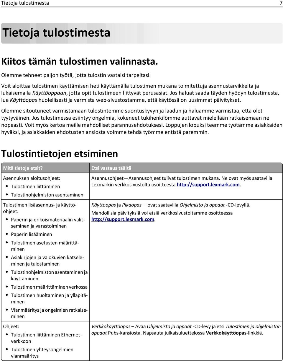 Jos haluat saada täyden hyödyn tulostimesta, lue Käyttöopas huolellisesti ja varmista web-sivustostamme, että käytössä on uusimmat päivitykset.