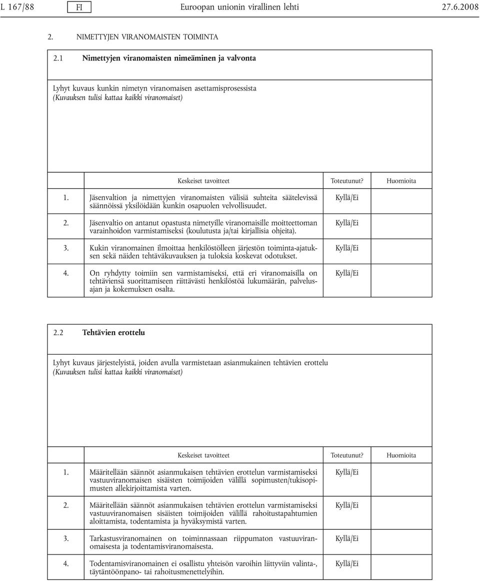 Huomioita 1. Jäsenvaltion ja nimettyjen viranomaisten välisiä suhteita säätelevissä säännöissä yksilöidään kunkin osapuolen velvollisuudet. 2.