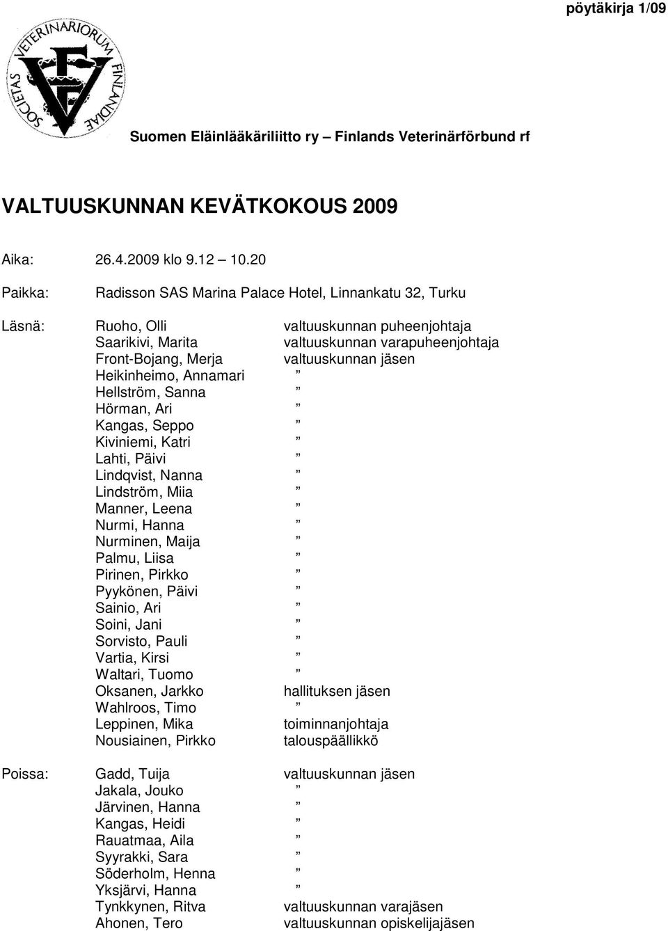 jäsen Heikinheimo, Annamari Hellström, Sanna Hörman, Ari Kangas, Seppo Kiviniemi, Katri Lahti, Päivi Lindqvist, Nanna Lindström, Miia Manner, Leena Nurmi, Hanna Nurminen, Maija Palmu, Liisa Pirinen,