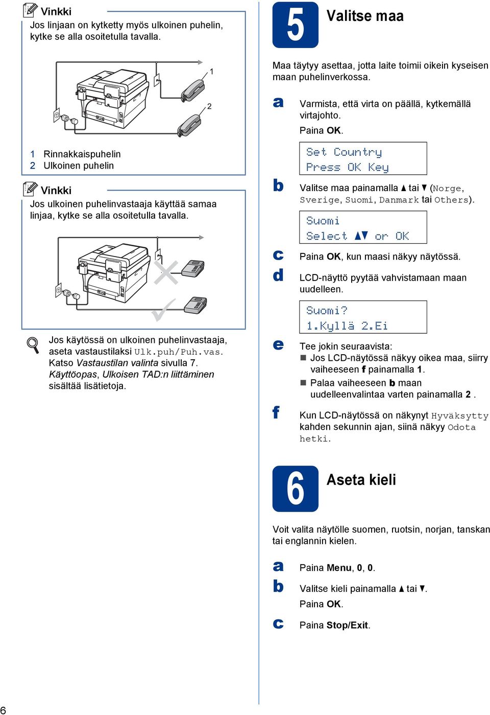 M täytyy sett, jott lite toimii oikein kyseisen mn puhelinverkoss. d e f Vrmist, että virt on päällä, kytkemällä virtjohto. Pin OK.