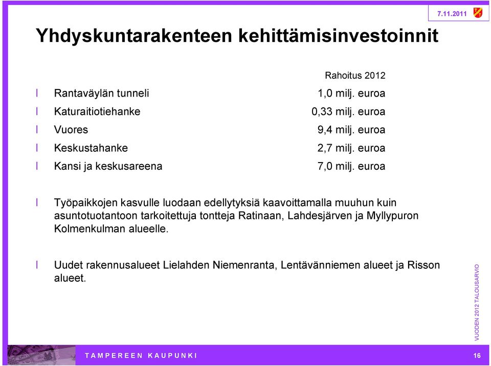 euroa Työpaikkojen kasvulle luodaan edellytyksiä kaavoittamalla muuhun kuin asuntotuotantoon tarkoitettuja tontteja Ratinaan,