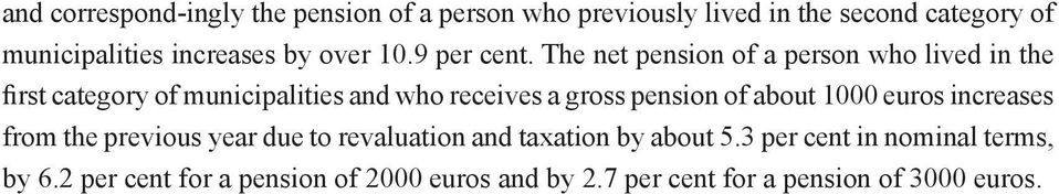 The net pension of a person who lived in the first category of municipalities and who receives a gross pension of