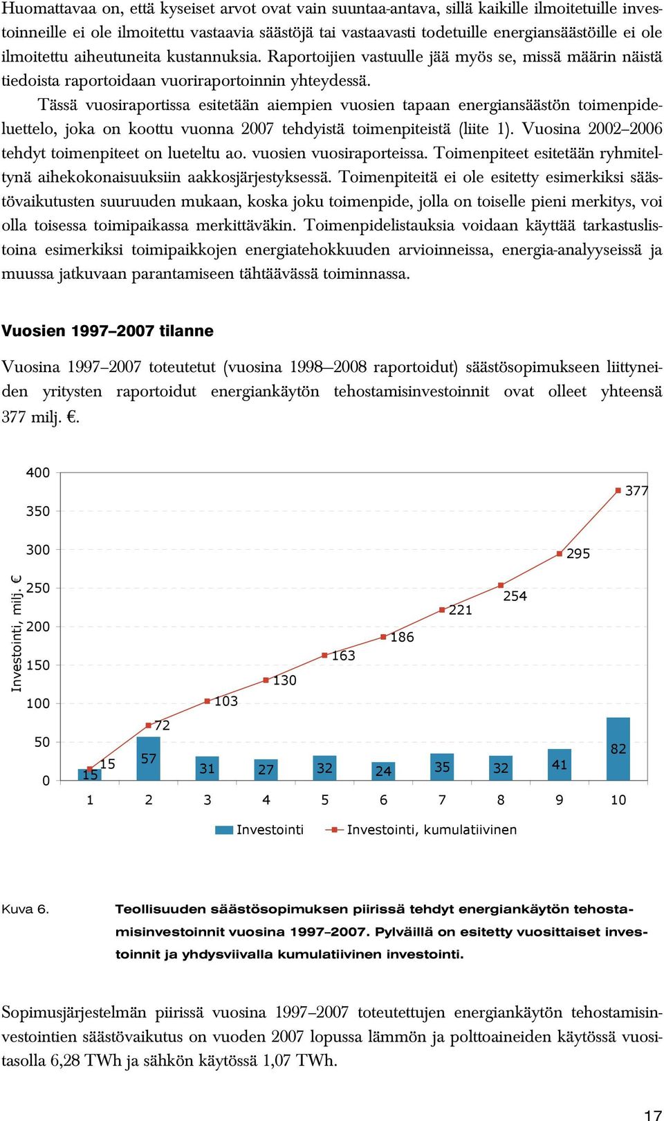Tässä vuosiraportissa esitetään aiempien vuosien tapaan energiansäästön toimenpideluettelo, joka on koottu vuonna 2007 tehdyistä toimenpiteistä (liite 1).