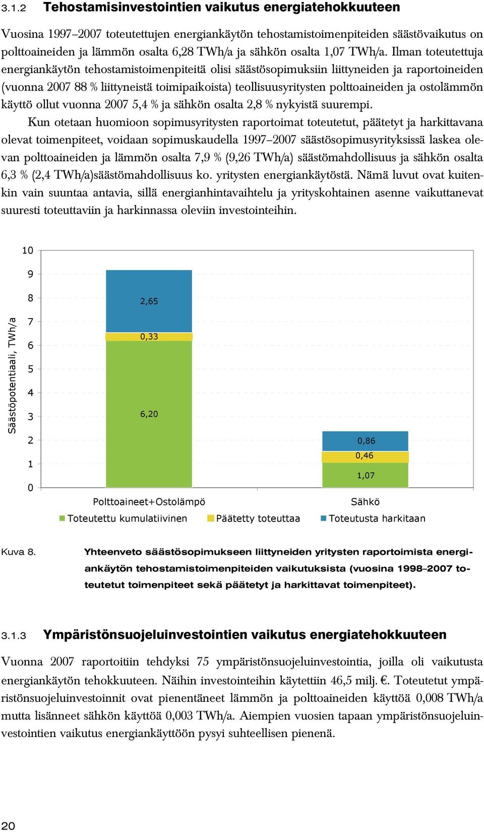 Ilman toteutettuja energiankäytön tehostamistoimenpiteitä olisi säästösopimuksiin liittyneiden ja raportoineiden (vuonna 2007 88 % liittyneistä toimipaikoista) teollisuusyritysten polttoaineiden ja