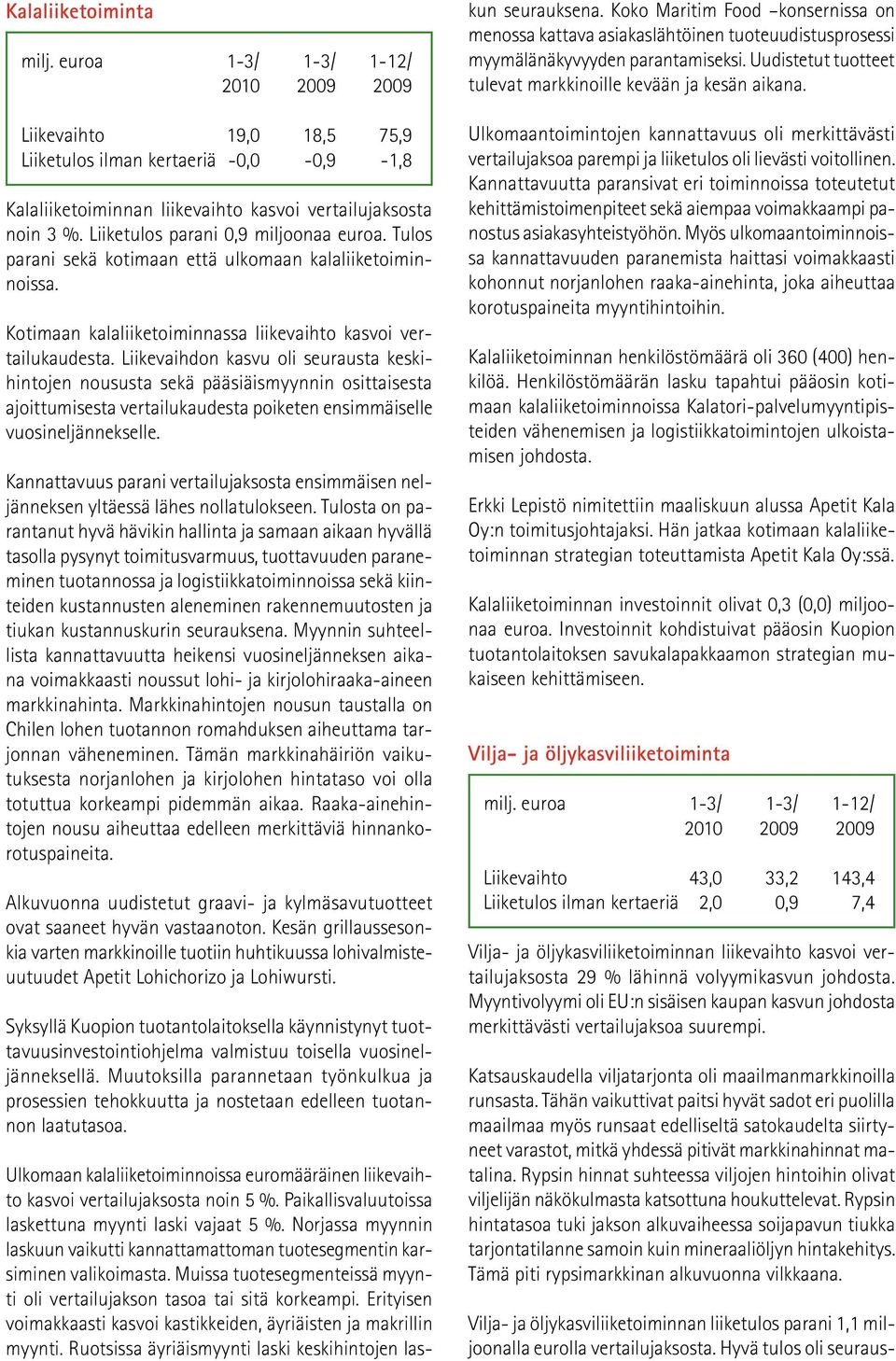 Liikevaihdon kasvu oli seurausta keskihintojen noususta sekä pääsiäismyynnin osittaisesta ajoittumisesta vertailukaudesta poiketen ensimmäiselle vuosineljännekselle.