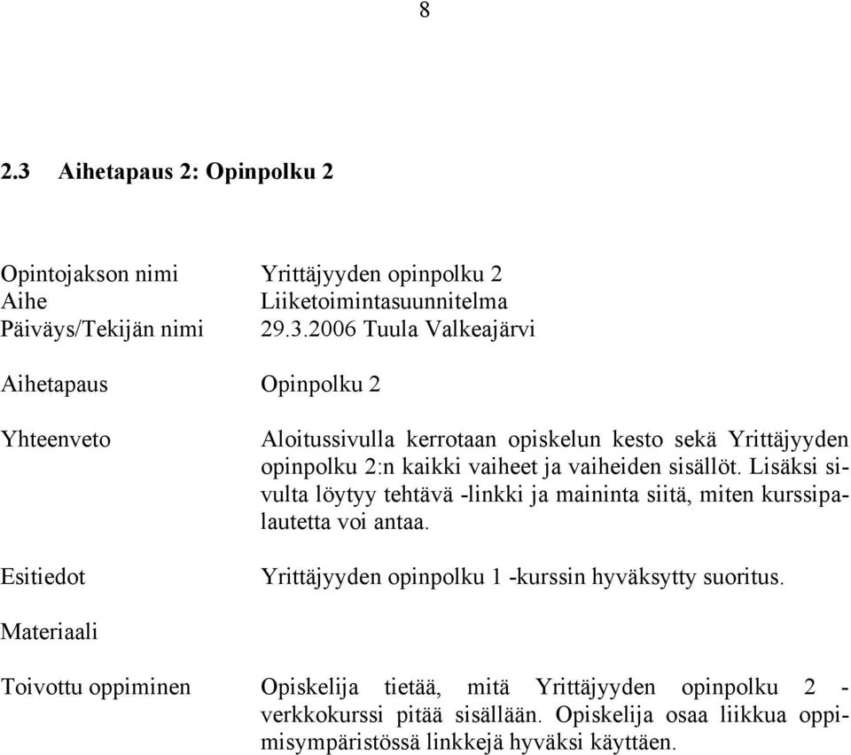 Lisäksi sivulta löytyy tehtävä -linkki ja maininta siitä, miten kurssipalautetta voi antaa.