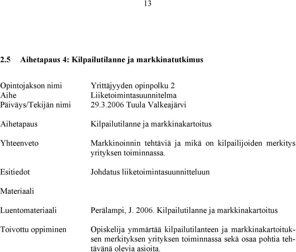 Johdatus liiketoimintasuunnitteluun Luentomateriaali Perälampi, J. 2006.