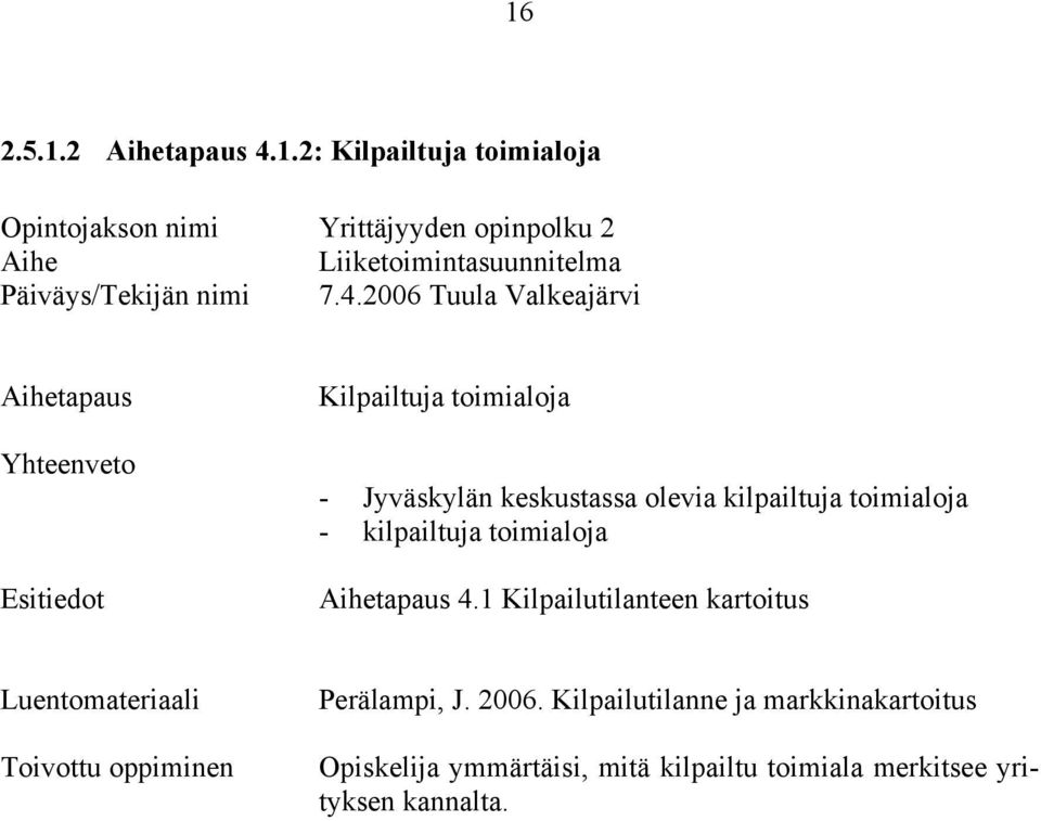 2006 Tuula Valkeajärvi tapaus Kilpailtuja toimialoja - Jyväskylän keskustassa olevia kilpailtuja