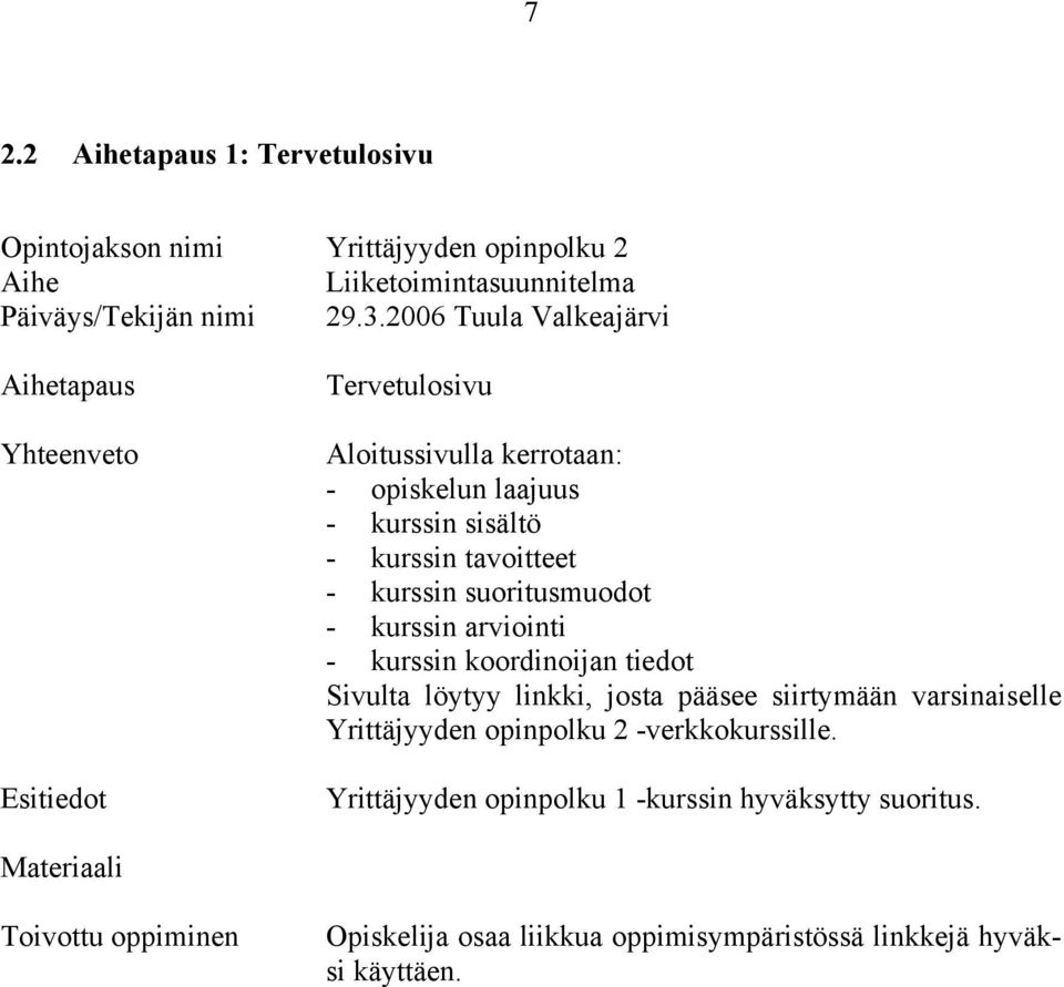 Sivulta löytyy linkki, josta pääsee siirtymään varsinaiselle Yrittäjyyden opinpolku 2 -verkkokurssille.