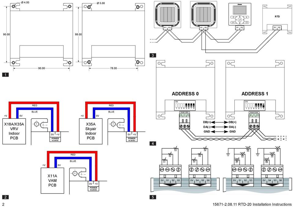 15-24VDC X35A Skyair Indoor PCB 0V +V POWER 15-24VDC 4 DB(+) DA(-) GND DB(+) DA(-) GND S3 S6 S3 S6 RED S2 S5 S2 S5 +V 0V