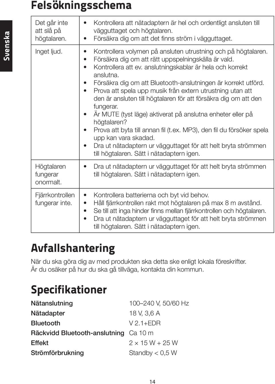 anslutningskablar är hela och korrekt anslutna. Försäkra dig om att Bluetooth-anslutningen är korrekt utförd.