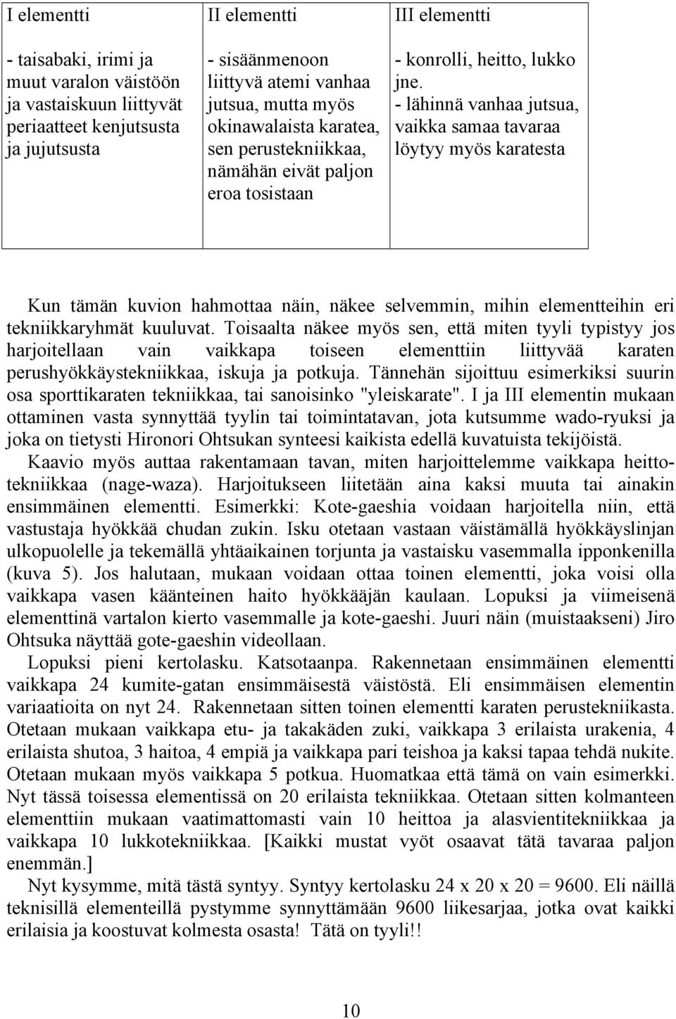 - lähinnä vanhaa jutsua, vaikka samaa tavaraa löytyy myös karatesta Kun tämän kuvion hahmottaa näin, näkee selvemmin, mihin elementteihin eri tekniikkaryhmät kuuluvat.