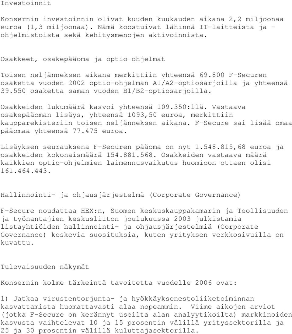 550 osaketta saman vuoden B1/B2-optiosarjoilla. Osakkeiden lukumäärä kasvoi yhteensä 109.350:llä.