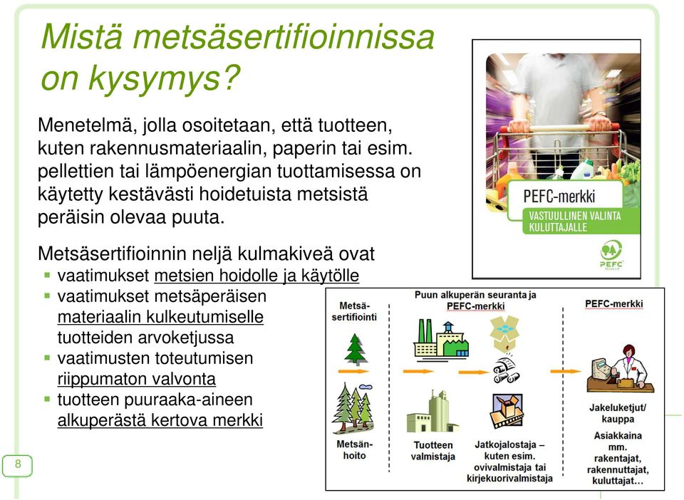 pellettien tai lämpöenergian tuottamisessa on käytetty kestävästi hoidetuista metsistä peräisin olevaa puuta.