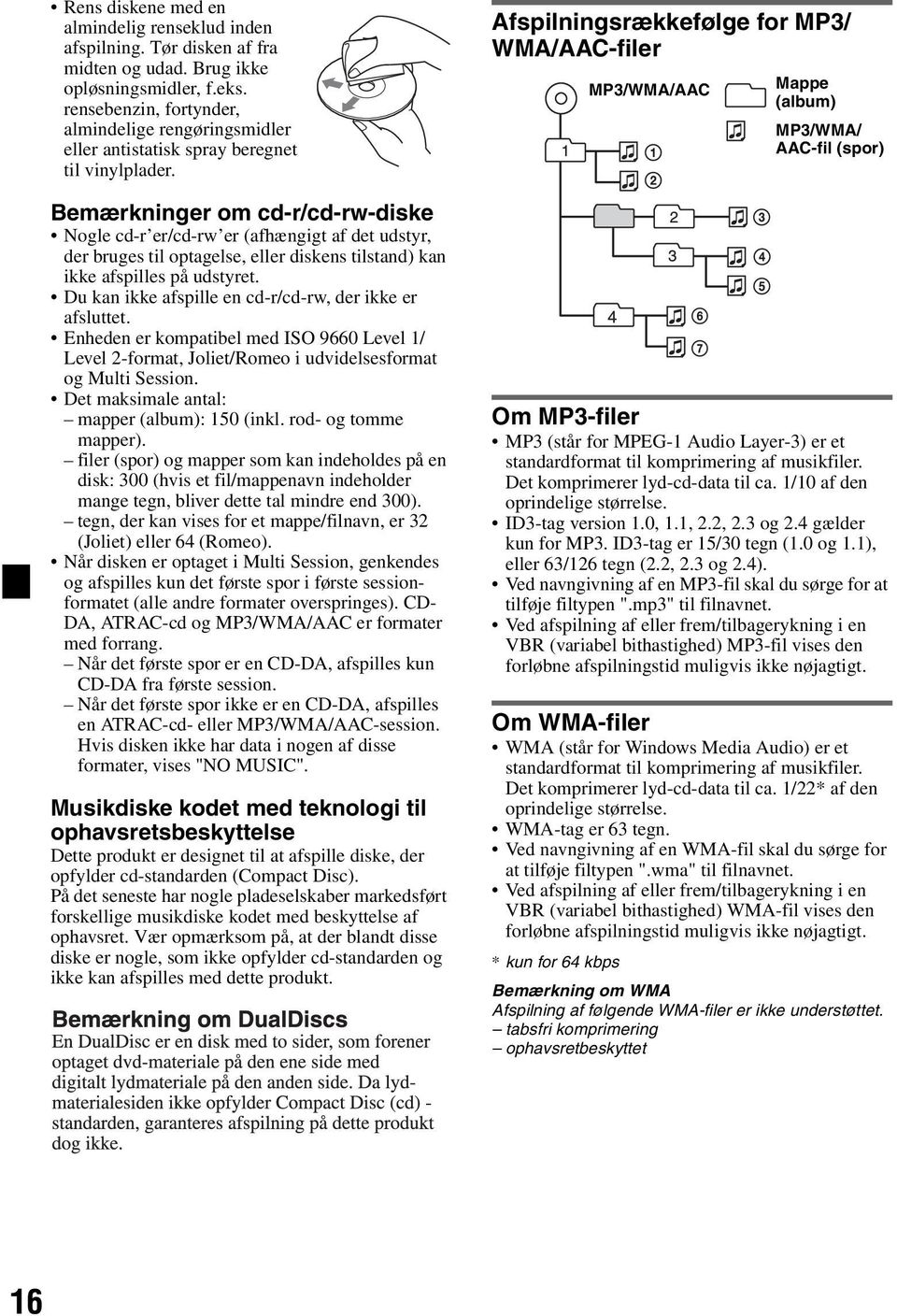 Bemærkninger om cd-r/cd-rw-diske Nogle cd-r er/cd-rw er (afhængigt af det udstyr, der bruges til optagelse, eller diskens tilstand) kan ikke afspilles på udstyret.