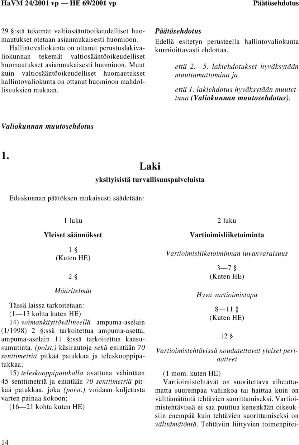 Muut kuin valtiosääntöoikeudelliset huomautukset hallintovaliokunta on ottanut huomioon mahdollisuuksien mukaan.