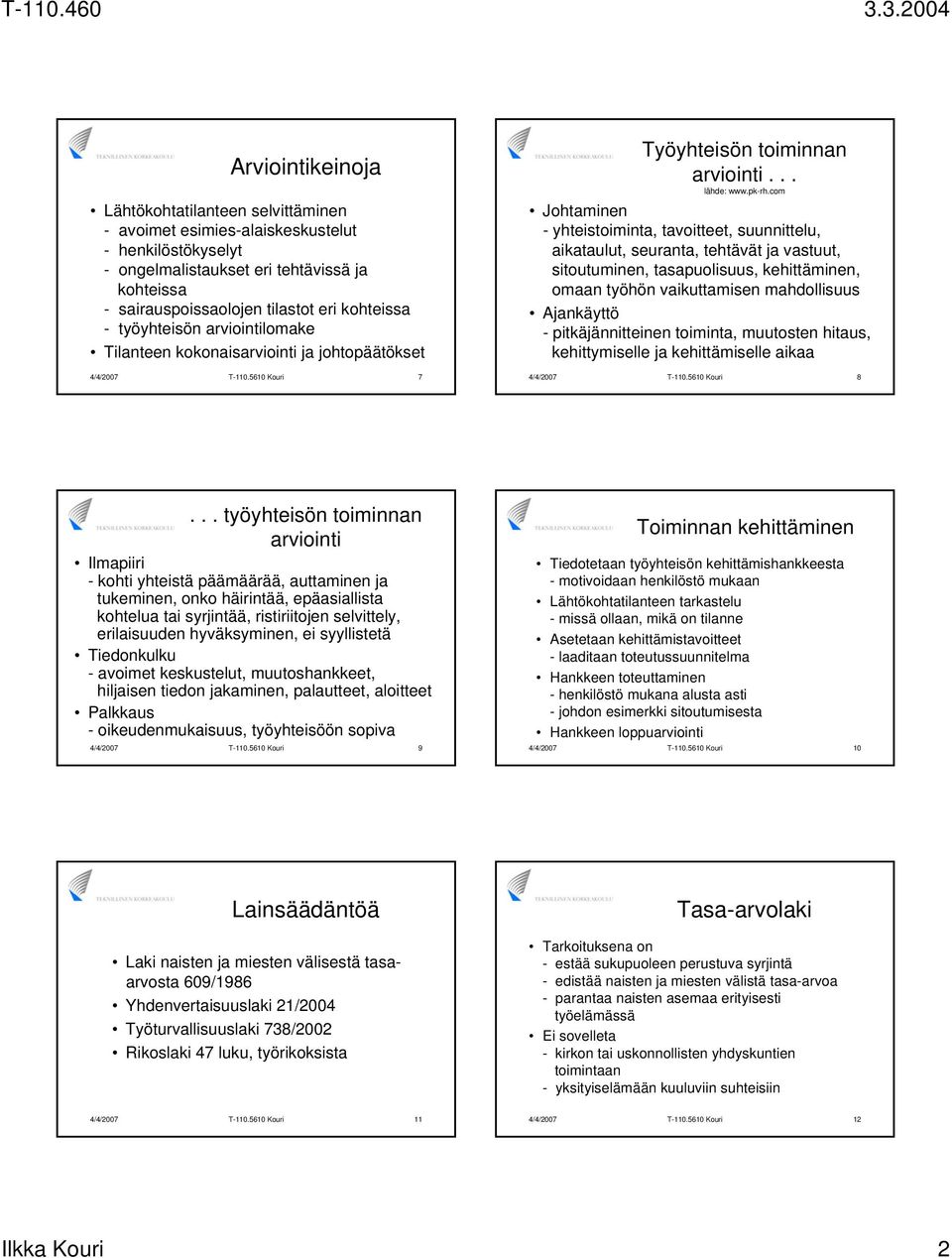 com Johtaminen - yhteistoiminta, tavoitteet, suunnittelu, aikataulut, seuranta, tehtävät ja vastuut, sitoutuminen, tasapuolisuus, kehittäminen, omaan työhön vaikuttamisen mahdollisuus Ajankäyttö -