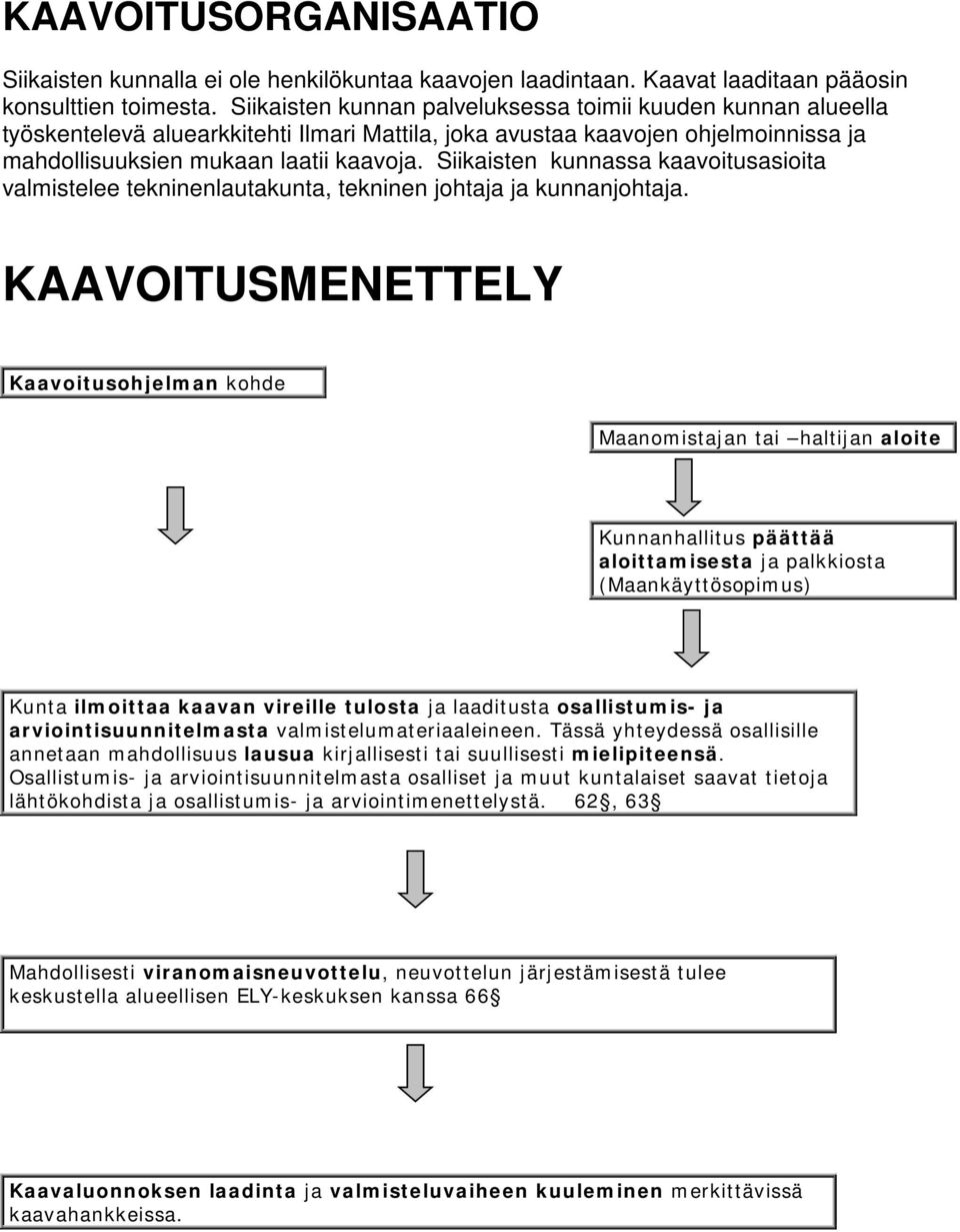 Siikaisten kunnassa kaavoitusasioita valmistelee tekninenlautakunta, tekninen johtaja ja kunnanjohtaja.