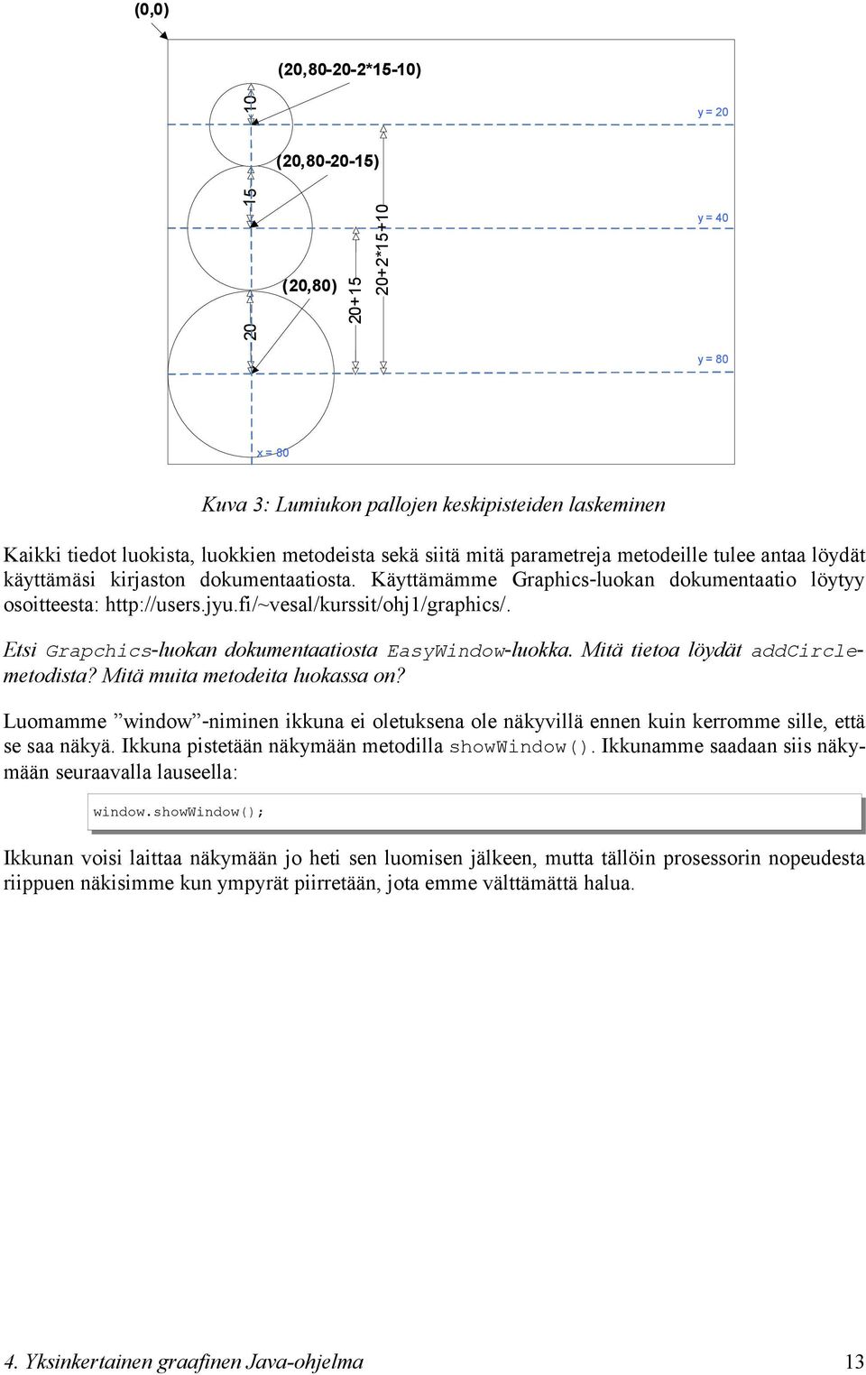 Etsi Grapchics luokan dokumentaatiosta EasyWindow luokka. Mitä tietoa löydät addcirclemetodista? Mitä muita metodeita luokassa on?