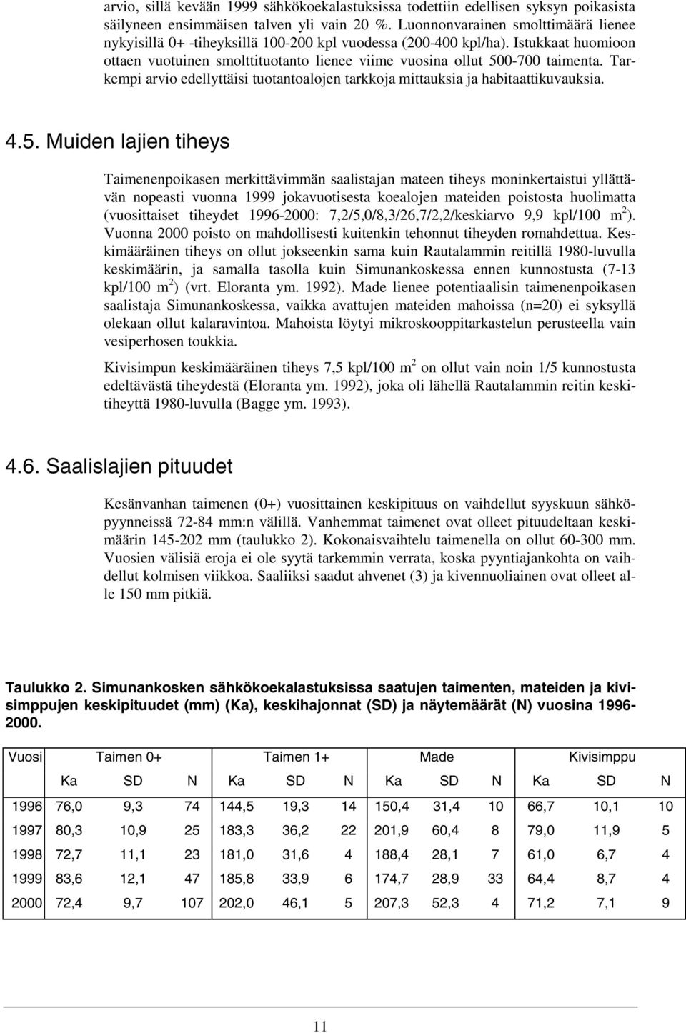 Tarkempi arvio edellyttäisi tuotantoalojen tarkkoja mittauksia ja habitaattikuvauksia. 4.5.