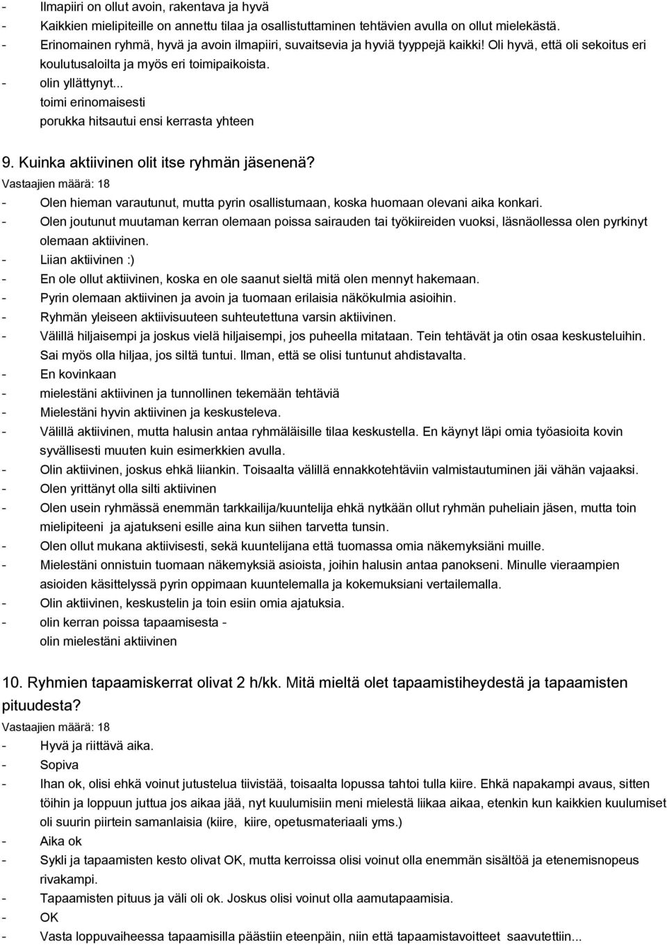 .. toimi erinomaisesti porukka hitsautui ensi kerrasta yhteen 9. Kuinka aktiivinen olit itse ryhmän jäsenenä? Olen hieman varautunut, mutta pyrin osallistumaan, koska huomaan olevani aika konkari.