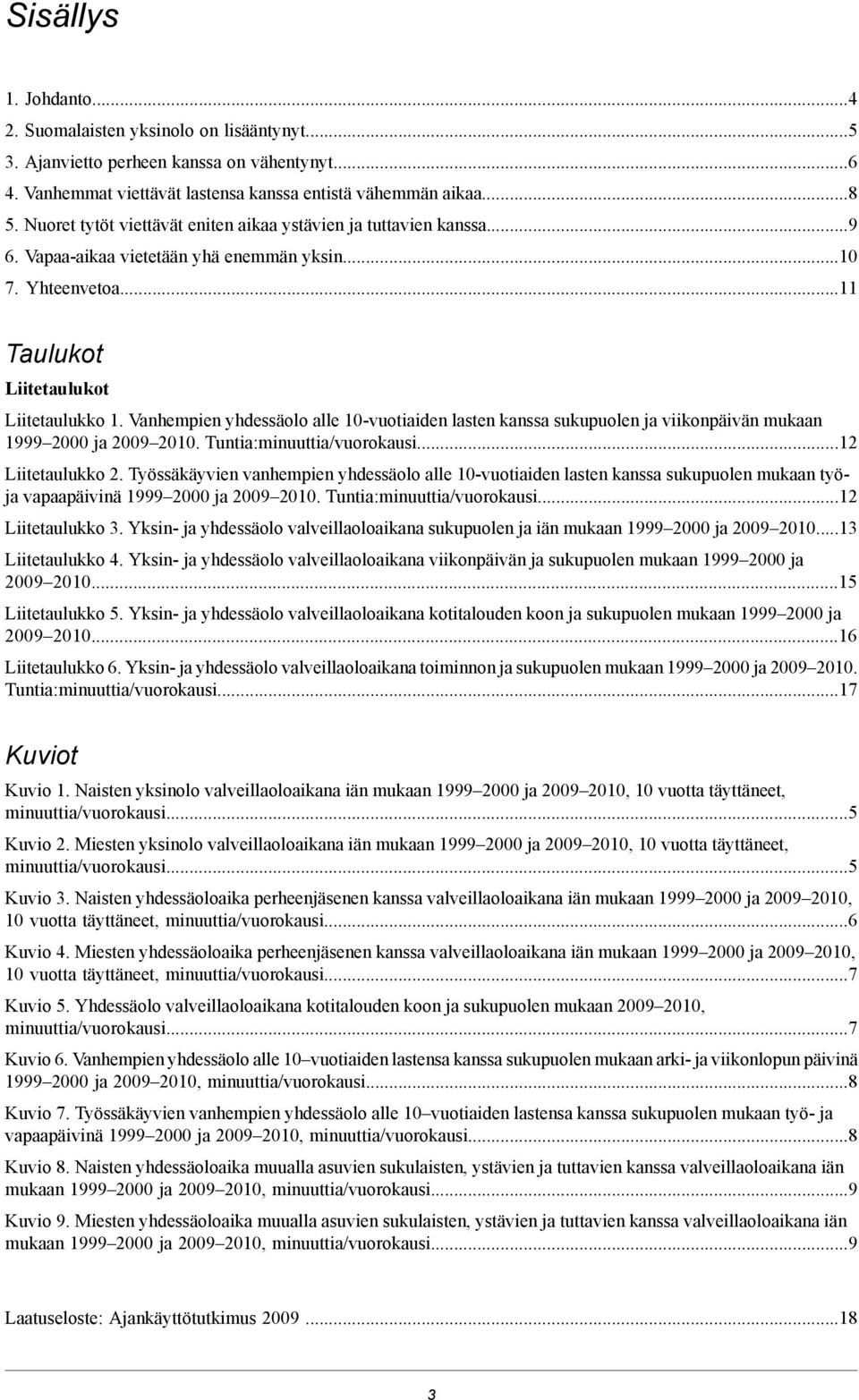 Vanhempien yhdessäolo alle 10-vuotiaiden lasten sukupuolen ja viikonpäivän mukaan 1999 2000 ja 2009 2010. Tuntia:minuuttia/vuorokausi...12 Liitetaulukko 2.
