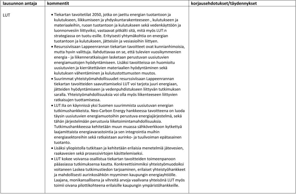 Erityisesti yhtymäkohtia on energian tuotantoon ja kulutukseen, jätteisiin ja vesiasioihin liittyen. Resurssiviisaan Lappeenrannan tiekartan tavoitteet ovat kunnianhimoisia, mutta hyvin valittuja.