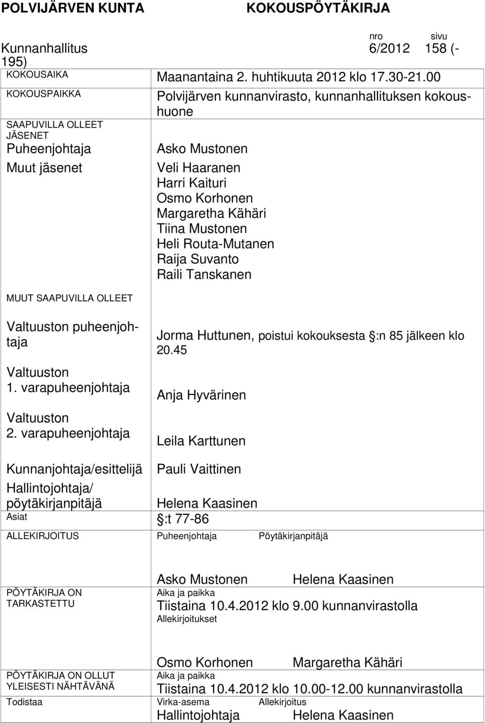 Osmo Korhonen Margaretha Kähäri Tiina Mustonen Heli Routa-Mutanen Raija Suvanto Raili Tanskanen n puheenjohtaja n 1. varapuheenjohtaja n 2.