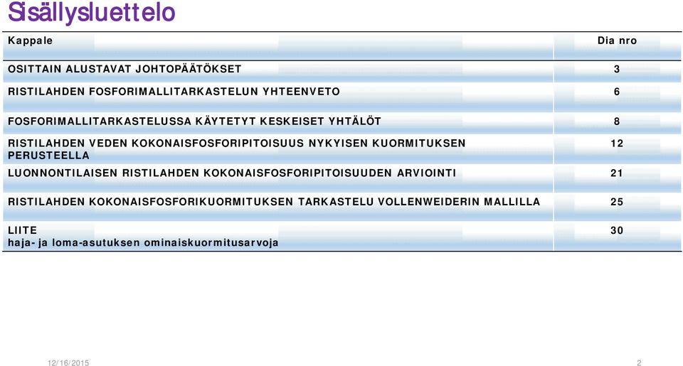 KUORMITUKSEN PERUSTEELLA LUONNONTILAISEN RISTILAHDEN KOKONAISFOSFORIPITOISUUDEN ARVIOINTI 21 12 RISTILAHDEN