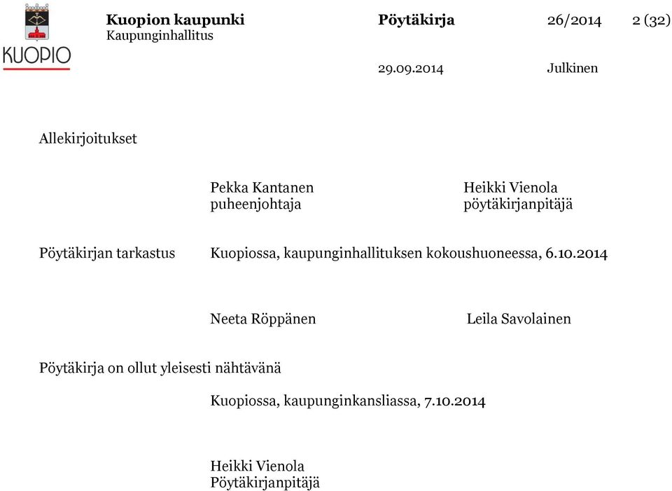 kaupunginhallituksen kokoushuoneessa, 6.10.