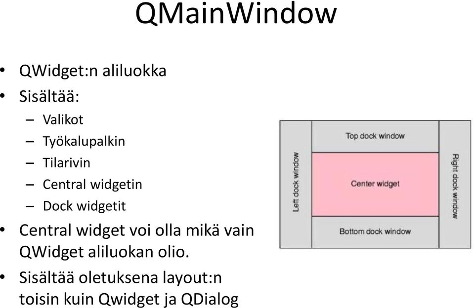 Central widget voi olla mikä vain QWidget aliluokan