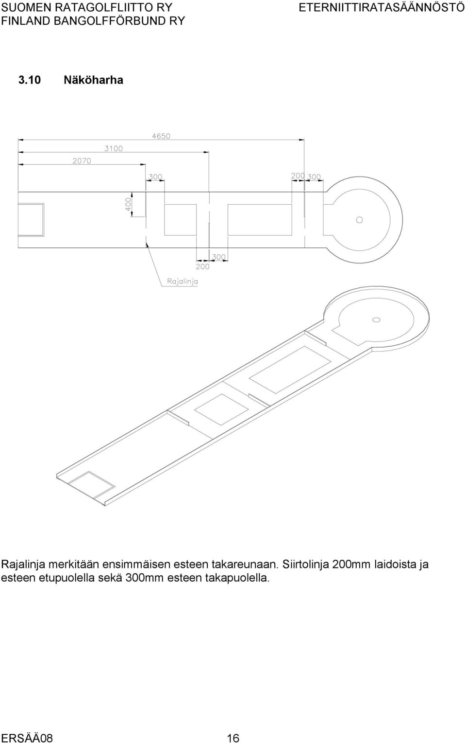 Siirtolinja 200mm laidoista ja esteen