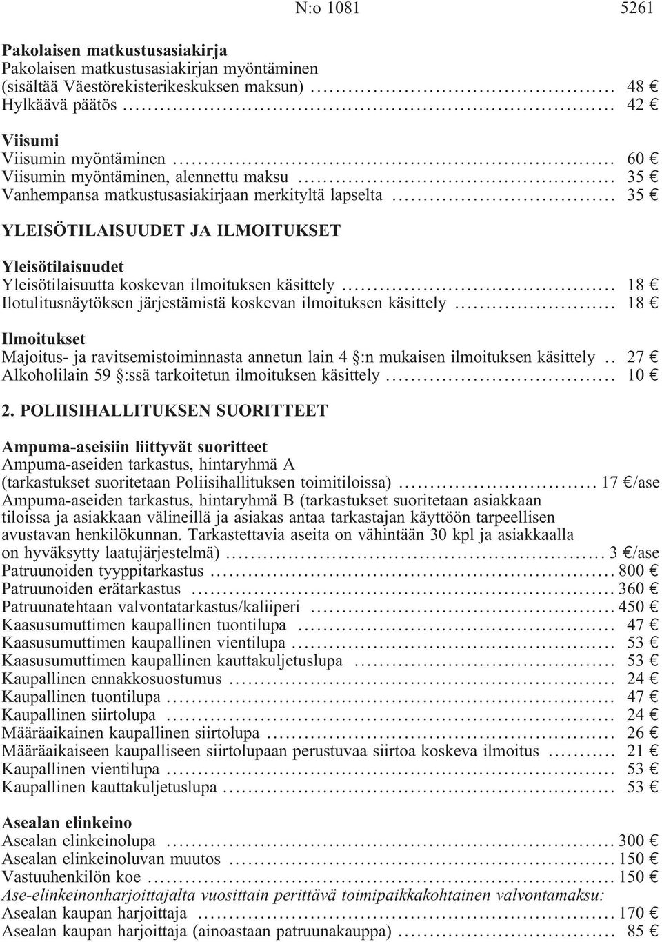 .. 5261 48 42 60 35 35 YLEISÖTILAISUUDET JA ILMOITUKSET Yleisötilaisuudet Yleisötilaisuutta koskevan ilmoituksen käsittely... Ilotulitusnäytöksen järjestämistä koskevan ilmoituksen käsittely.