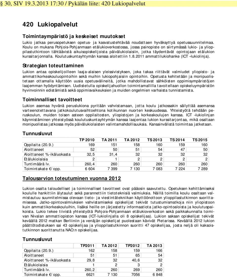 Koulu on mukana Pohjois-Pohjanmaan etälukioverkostossa, jossa painopiste on siirtymässä lukio- ja ylioppilastutkintoon tähtäävistä aikuisopiskelijoista päivälukiolaisiin, jotka täydentävät opintojaan