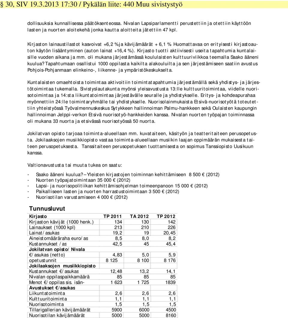 Huomattavaa on erityisesti kirjastoauton käytön lisääntyminen (auton lainat +16,4 % ). Kirjasto tuotti aktiivisesti useita tapahtumia kuntalaisille vuoden aikana ja mm.