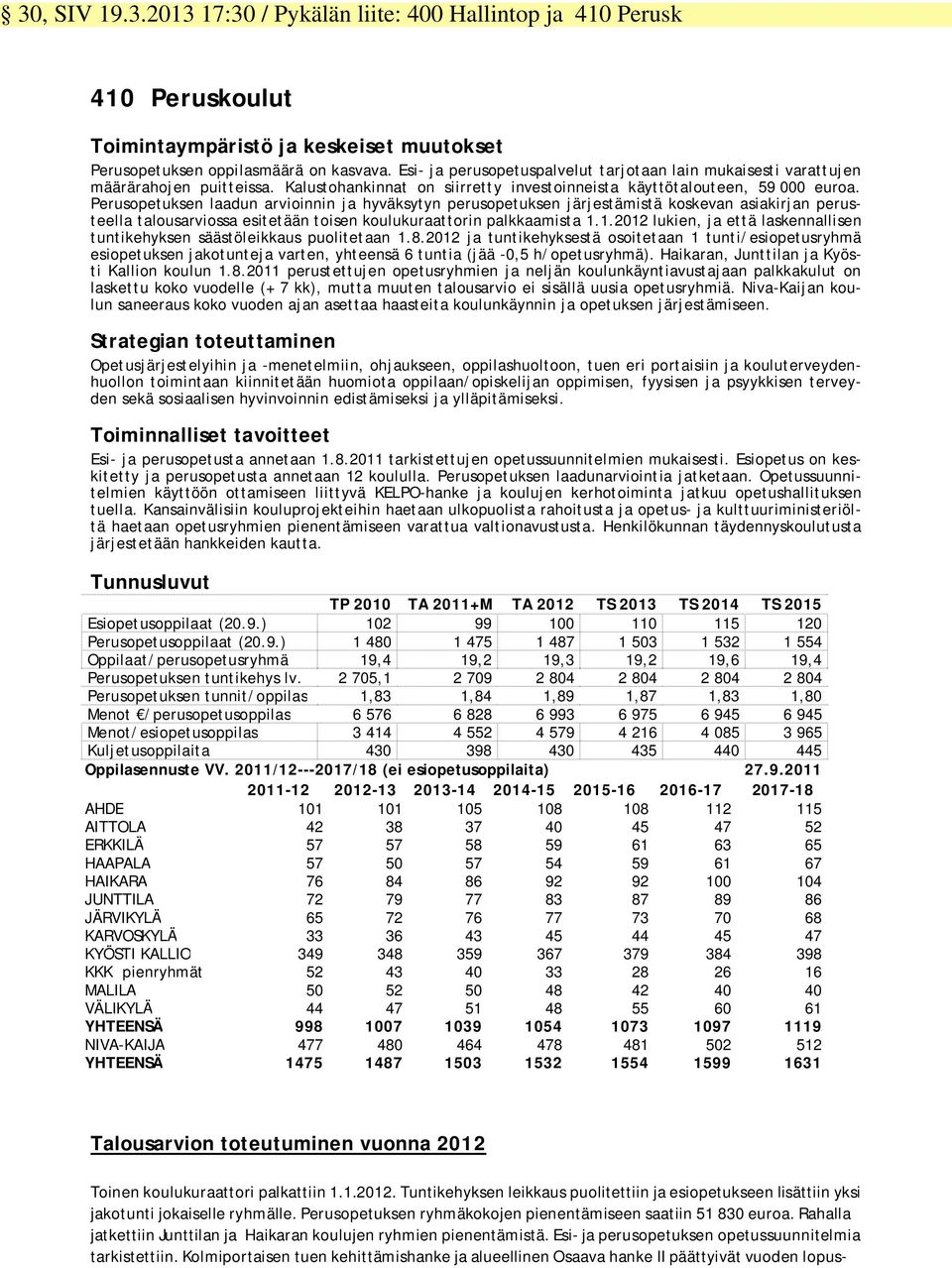 Perusopetuksen laadun arvioinnin ja hyväksytyn perusopetuksen järjestämistä koskevan asiakirjan perusteella talousarviossa esitetään toisen koulukuraattorin palkkaamista 1.