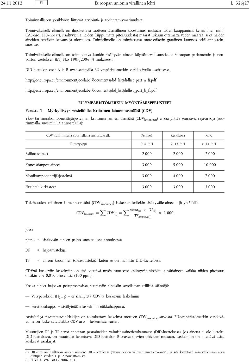 mukaan lukien kauppanimi, kemiallinen nimi, CAS-nro, DID-nro (*), sisältyvien aineiden (riippumatta pitoisuudesta) määrät lukuun ottamatta veden määrää, sekä näiden aineiden tehtävän kuvaus ja