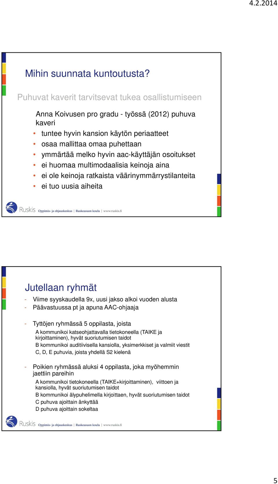 aac-käyttäjän osoitukset ei huomaa multimodaalisia keinoja aina ei ole keinoja ratkaista väärinymmärrystilanteita ei tuo uusia aiheita Jutellaan ryhmät - Viime syyskaudella 9x, uusi jakso alkoi