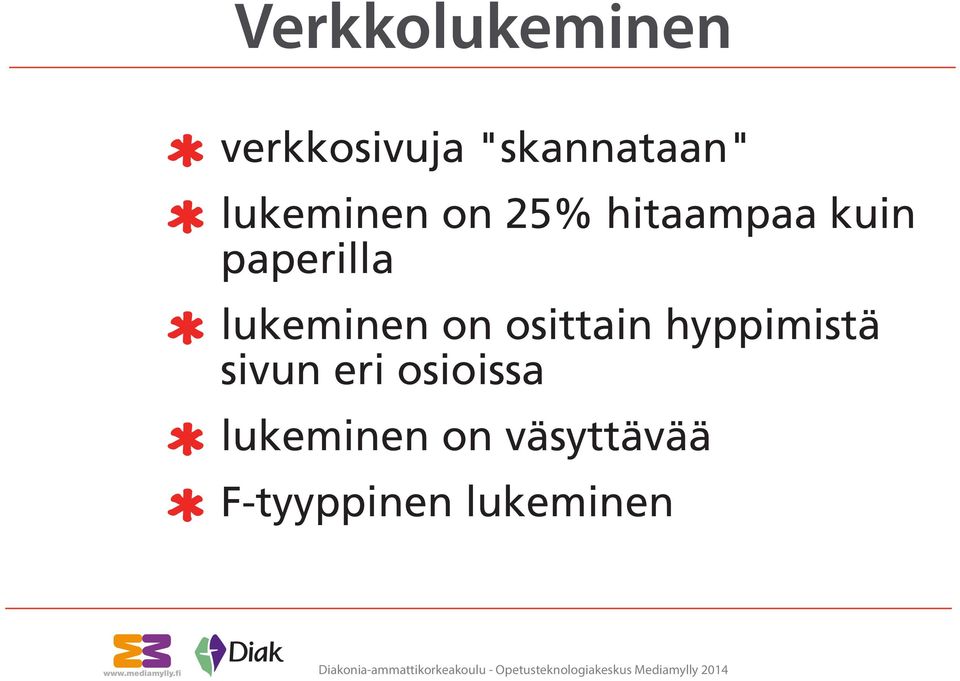 lukeminen on osittain hyppimistä sivun eri