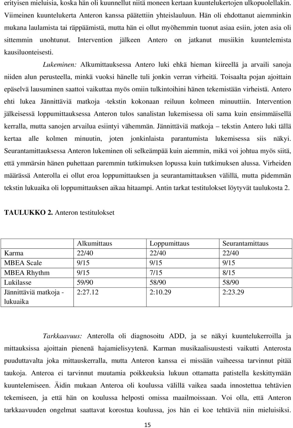 Intervention jälkeen Antero on jatkanut musiikin kuuntelemista kausiluonteisesti.