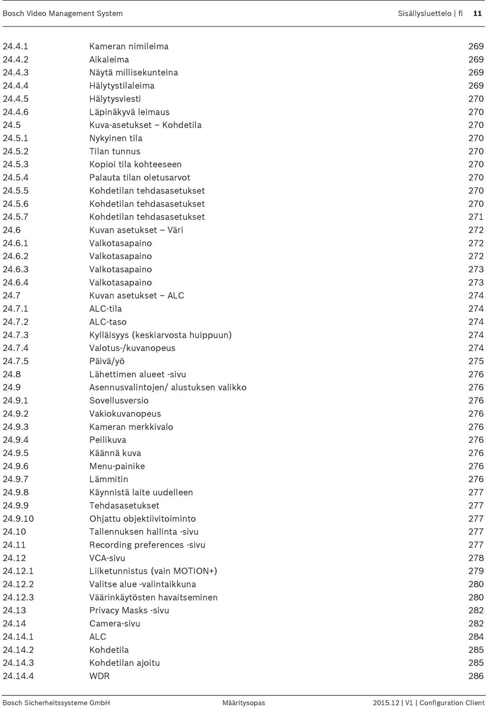 5.7 Kohdetilan tehdasasetukset 271 24.6 Kuvan asetukset Väri 272 24.6.1 Valkotasapaino 272 24.6.2 Valkotasapaino 272 24.6.3 Valkotasapaino 273 24.6.4 Valkotasapaino 273 24.