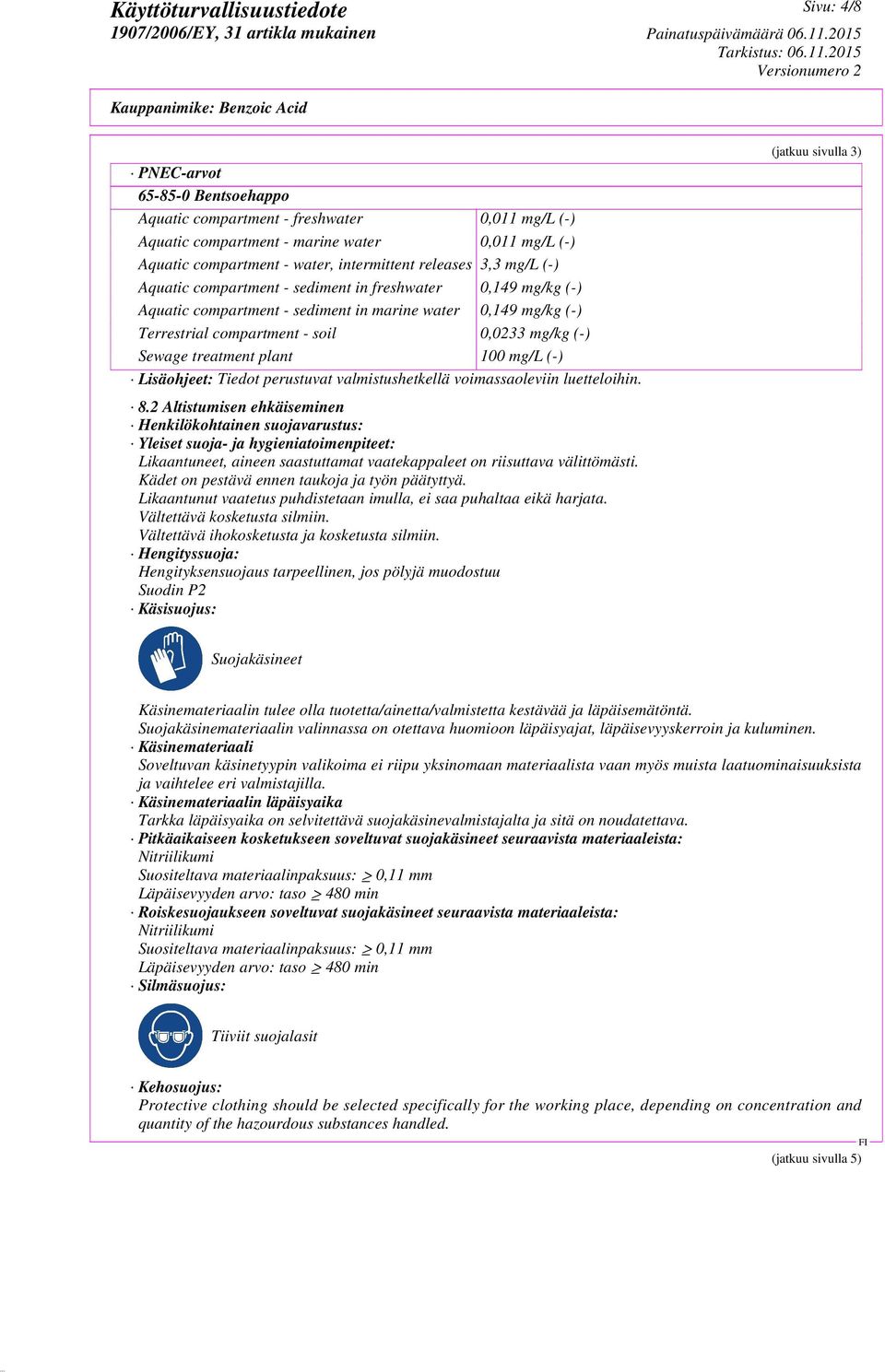 Lisäohjeet: Tiedot perustuvat valmistushetkellä voimassaoleviin luetteloihin. 8.