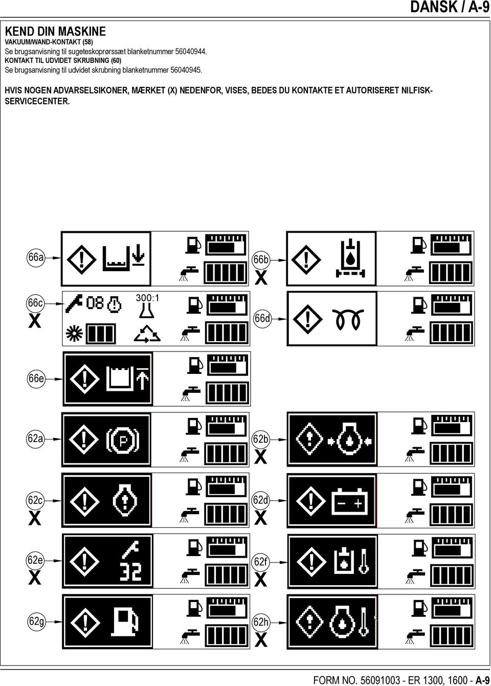 DANSK / A-9 HVIS NOGEN ADVARSELSIKONER, MÆRKET () NEDENFOR, VISES, BEDES DU KONTAKTE ET AUTORISERET