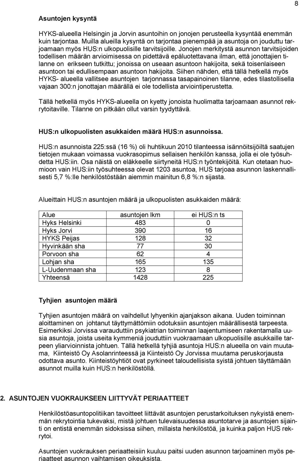 Jonojen merkitystä asunnon tarvitsijoiden todellisen määrän arvioimisessa on pidettävä epäluotettavana ilman, että jonottajien tilanne on erikseen tutkittu; jonoissa on useaan asuntoon hakijoita,