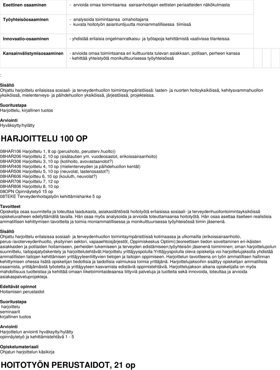kulttuurista tulevan asiakkaan, potilaan, perheen kanssa - kehittää yhteistyötä monikulttuurisessa työyhteisössä : Ohjattu harjoittelu erilaisissa sosiaali- ja terveydenhuollon toimintaympäristöissä: