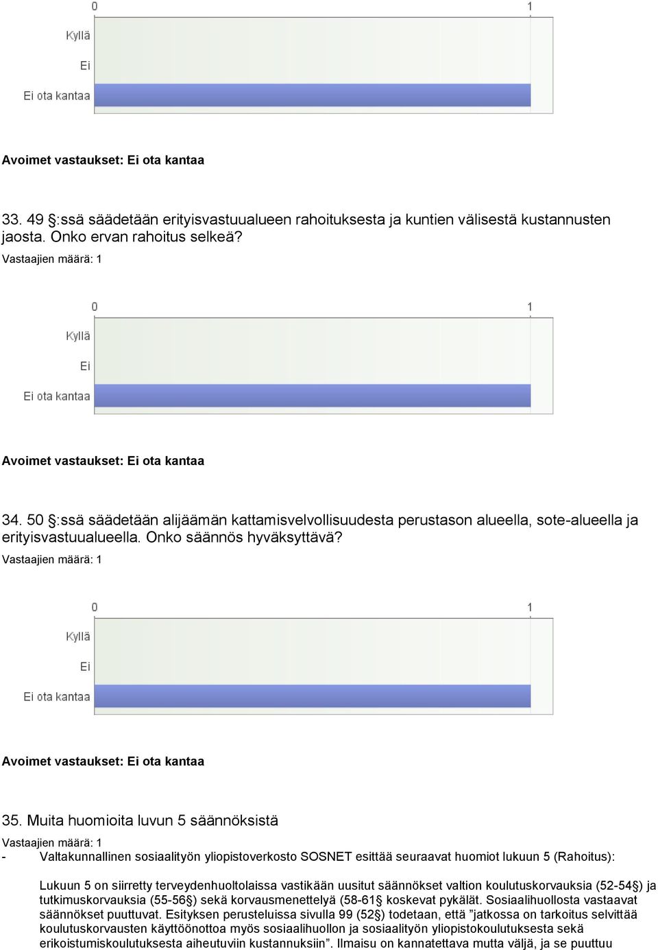 Muita huomioita luvun 5 säännöksistä - Valtakunnallinen sosiaalityön yliopistoverkosto SOSNET esittää seuraavat huomiot lukuun 5 (Rahoitus): Lukuun 5 on siirretty terveydenhuoltolaissa vastikään