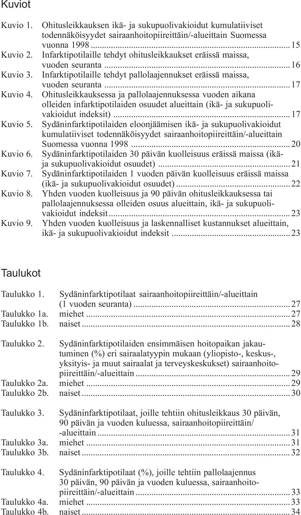 Ohitusleikkauksessa ja pallolaajennuksessa vuoden aikana olleiden infarktipotilaiden osuudet alueittain (ikä- ja sukupuolivakioidut indeksit) 17 Sydäninfarktipotilaiden eloonjäämisen ikä- ja