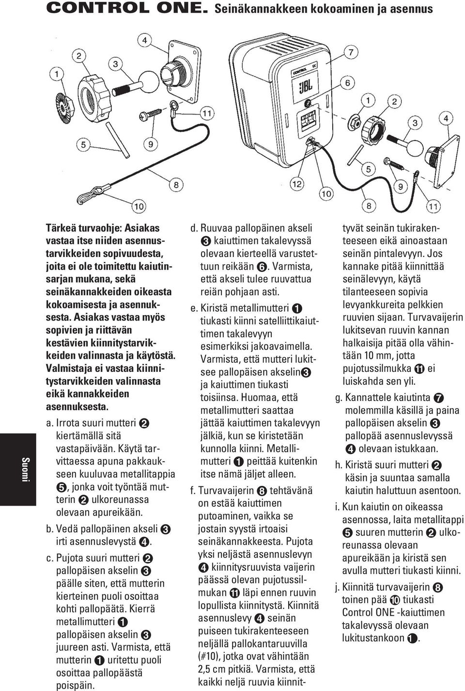 kokoamisesta ja asennuksesta. Asiakas vastaa myös sopivien ja riittävän kestävien kiinnitystarvikkeiden valinnasta ja käytöstä.